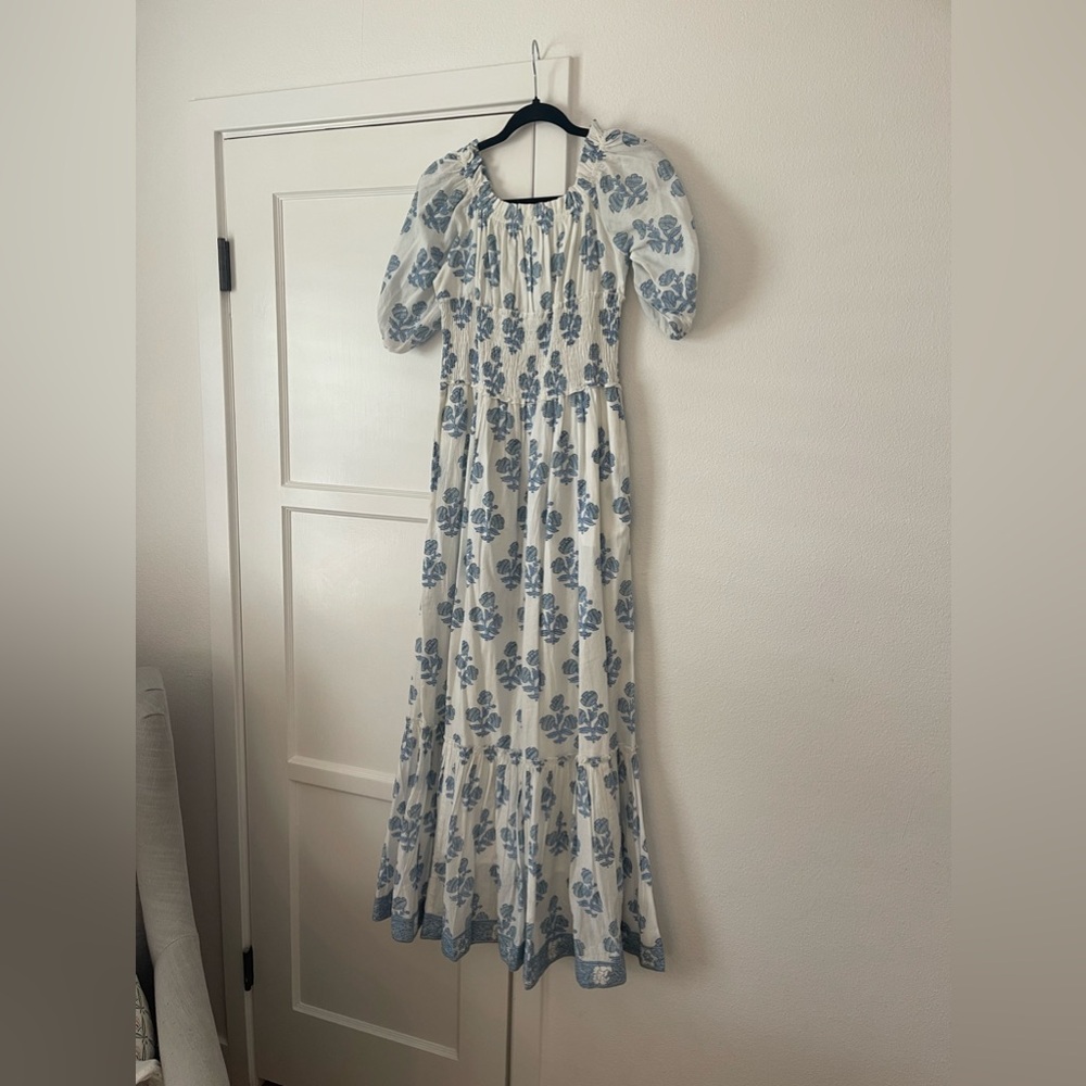 Madison Mathews Paloma Maxi Dress in Blue Floral (S)